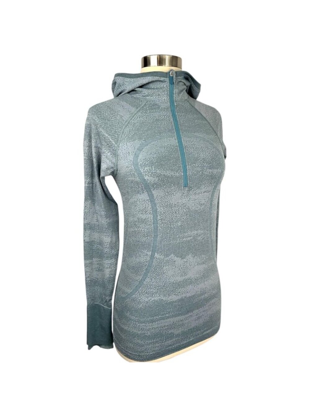 Lululemon Swiftly Speed Hooded 1/2 Zip Water Resistant Aqua Smoke Blue Womens 6 - Picture 7 of 12